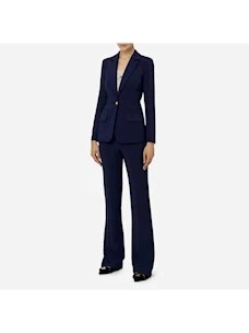 Tailleur in crêpe stretch con giacca sfiancata e pantalone dritt