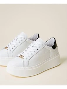 Leather sneakers with contrasting Twinset detail