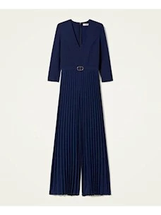 Long jumpsuit with pleated and Twinset logo