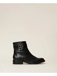 Leather ankle boots with Oval T Twinset logo