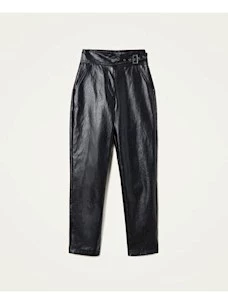 Leather effect trousers with Twinset buckle