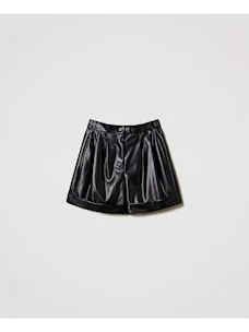 Leather effect shorts with Twinset pleats