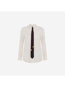 Camicia dritta in georgette di viscosa con cravatta lettering EF