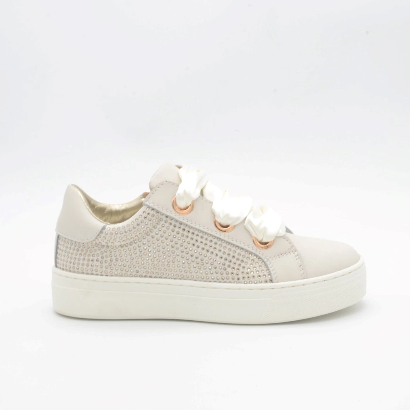 Ciao 3700.02 sneakers bambina in pelle beige con strass