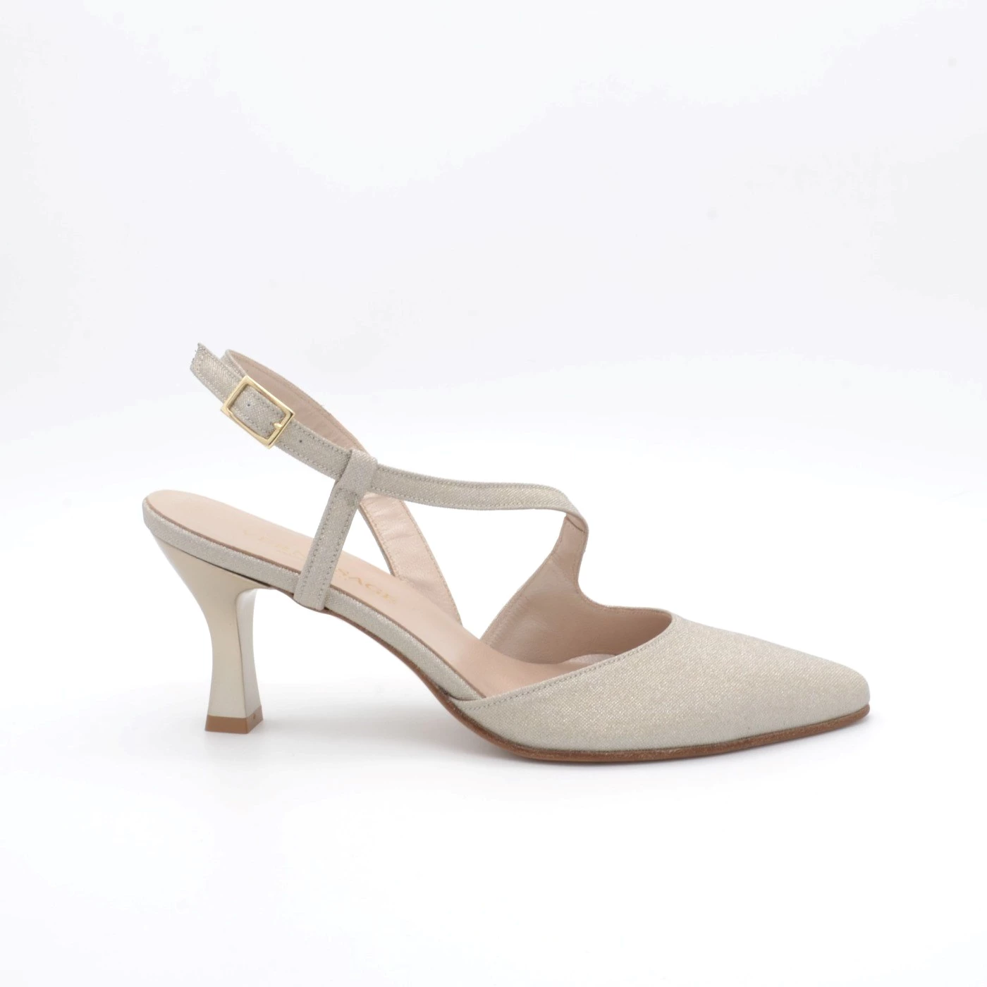 Vernissage E24050 slingback tacco 7 cm in tessuto platino