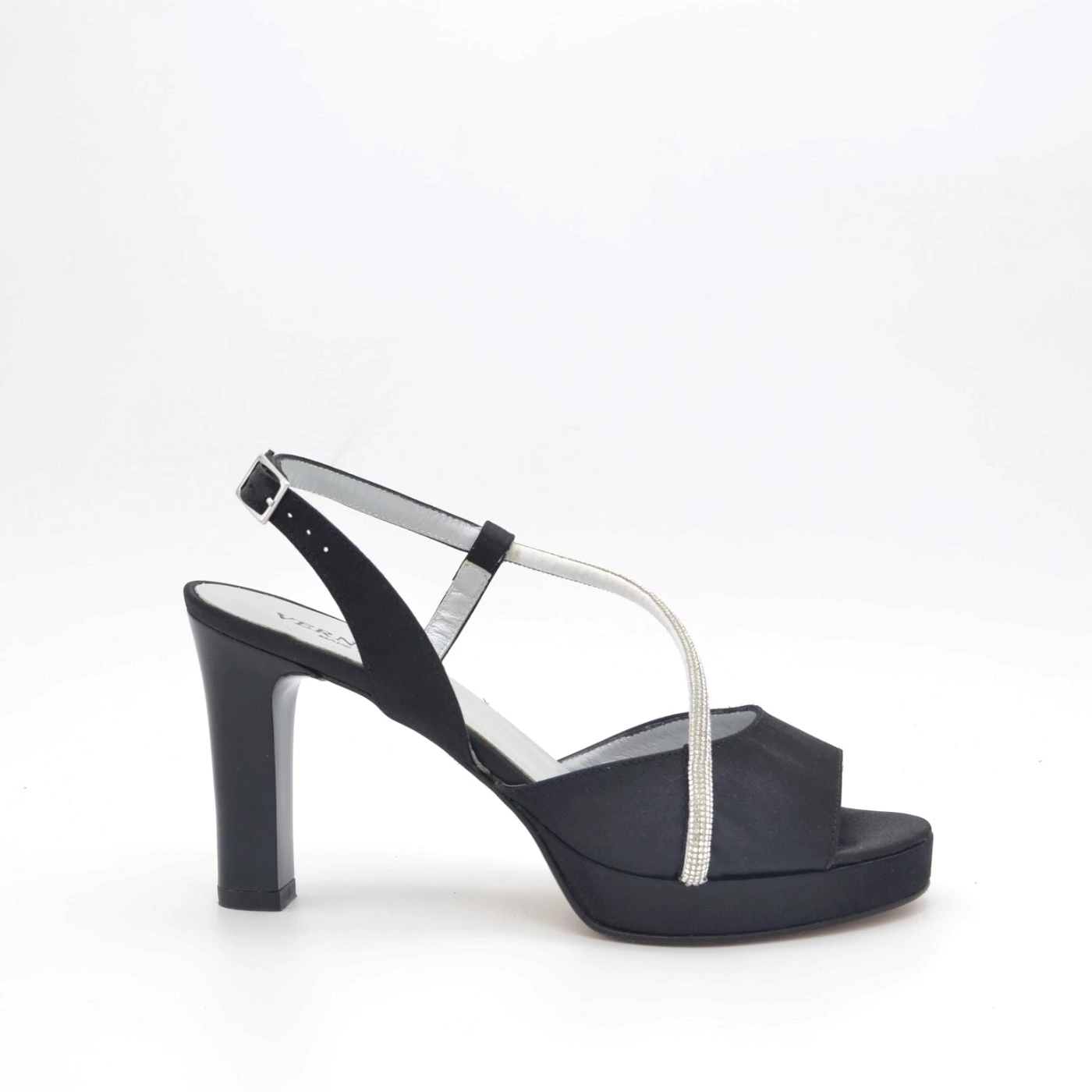 Vernissage E23672 sandalo gioiello in raso nero tacco 9 cm