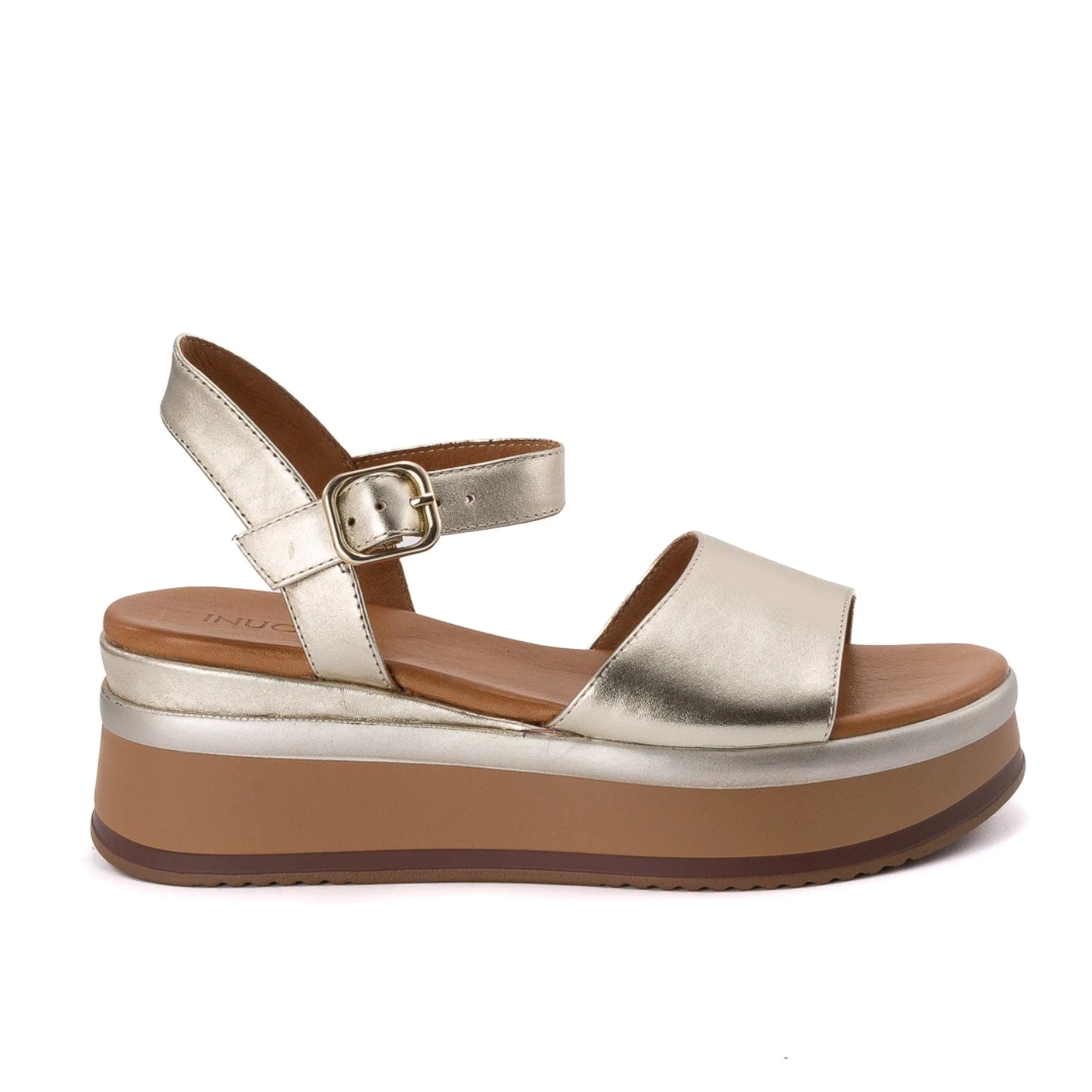 Inuovo A98007 sandalo donna con zeppa platino gold