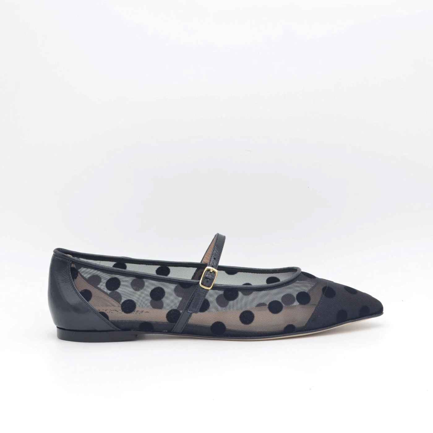 Status A5720R  Ballerina in rete e pelle nero  tacco 1 cm