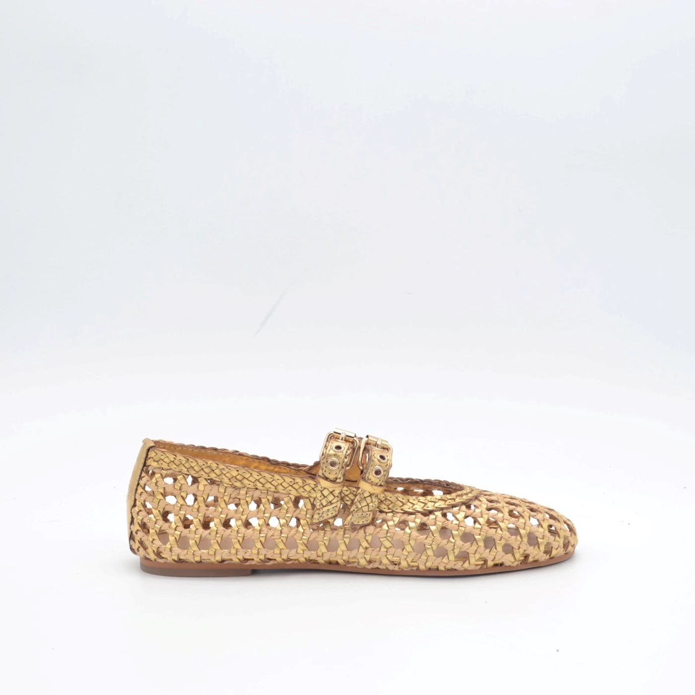 Inuovo D47001 ballerina intrecciata in pelle oro e beige