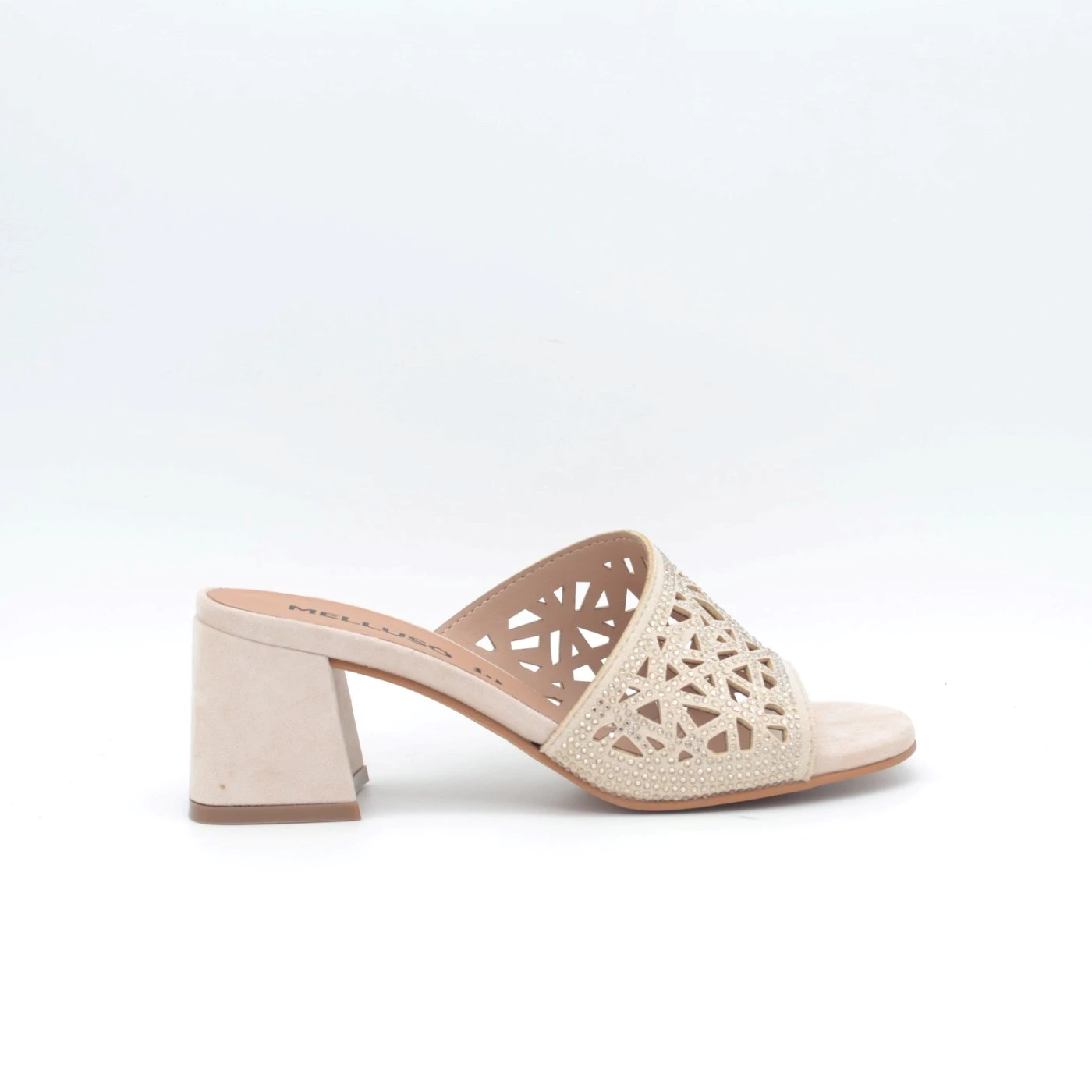 Melluso N657 sandalo a ciabatta in camoscio beige con strass