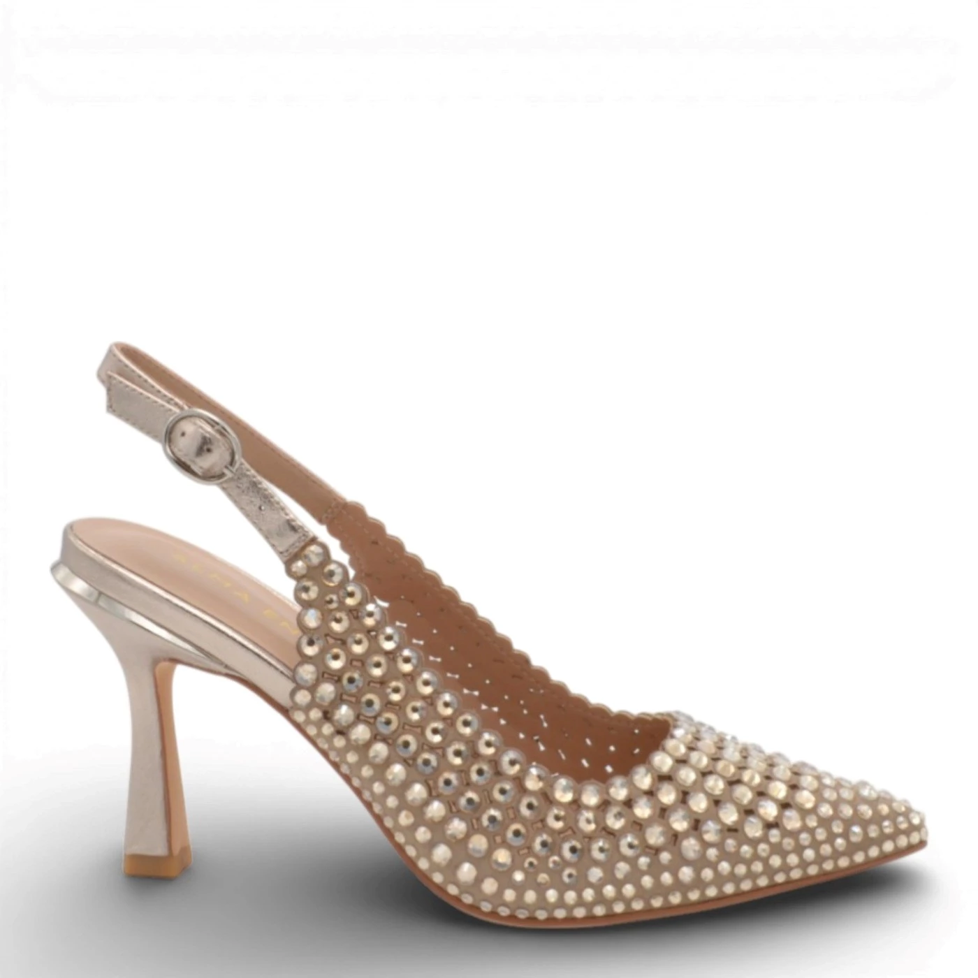 Alma en Pena V261808 slingback pelle bronzo con strass tacco 9