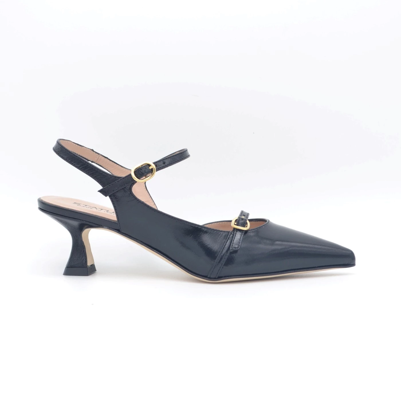 Status X1516  Slingback con cintini in pelle nero tacco 5 cm