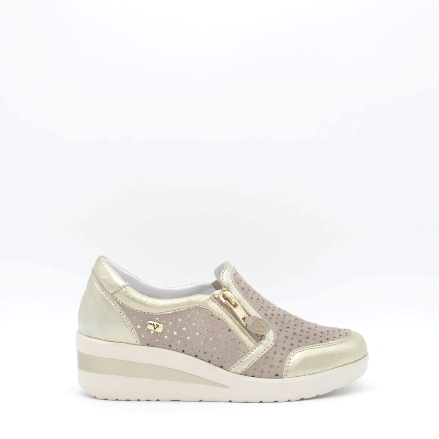Valleverde V49451 sneakers donna slip on camoscio forato beige