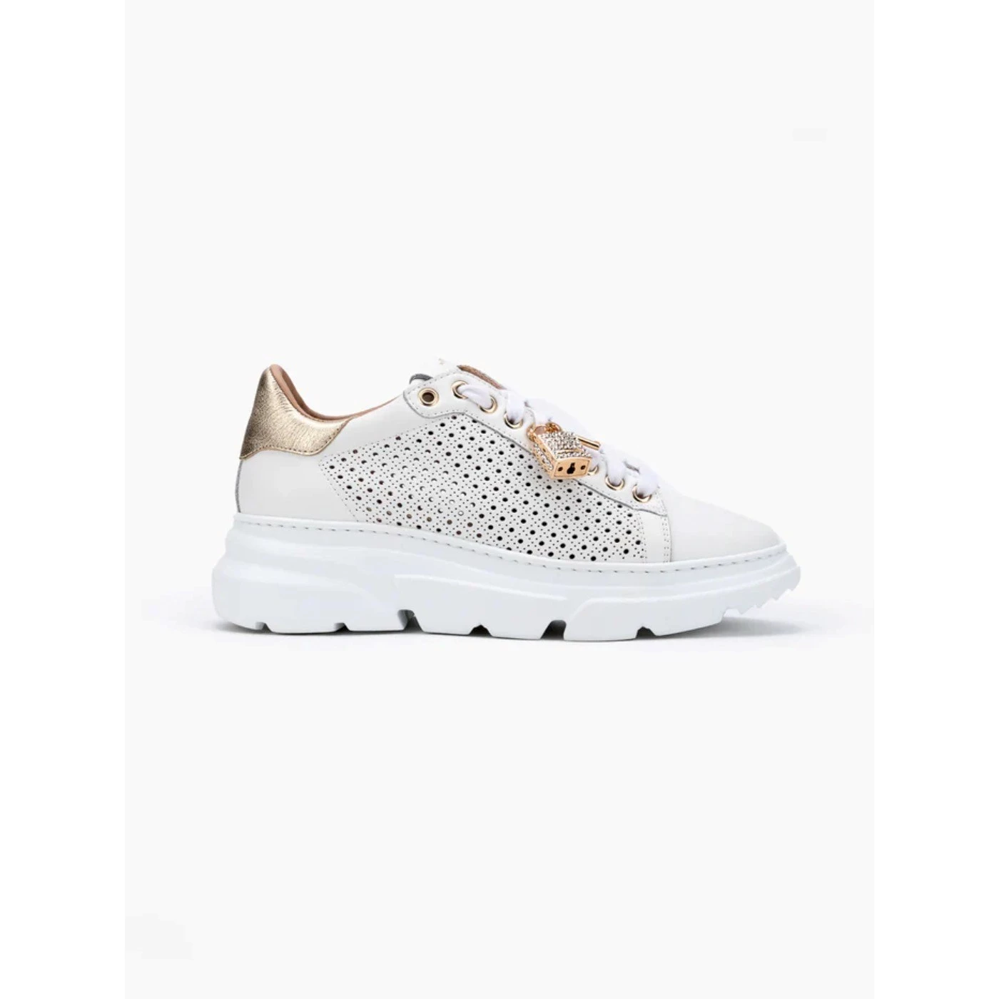 Stokton 893 D sneakers nappa bianco traforata con gioiello