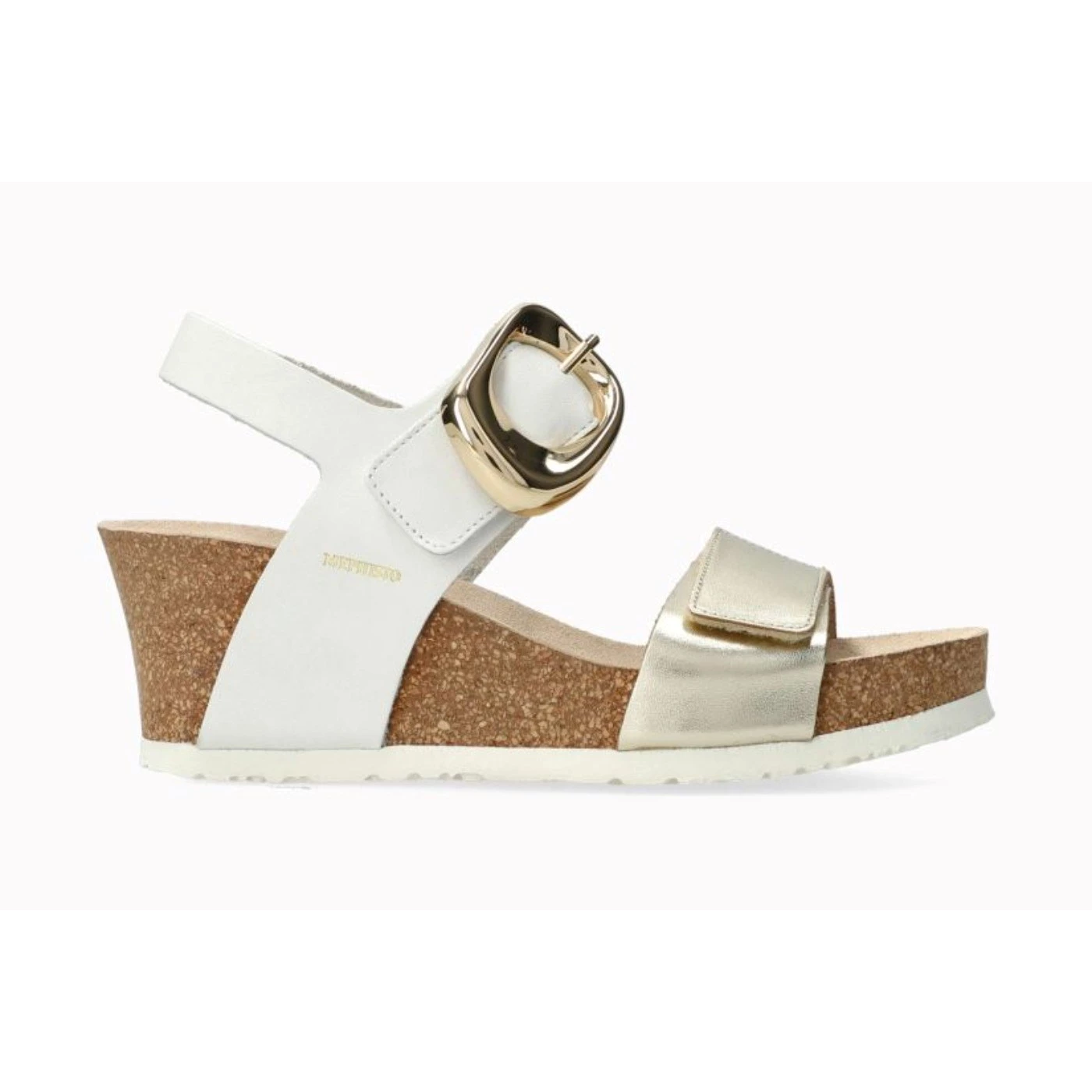 Mephisto LEANDRE Sandalo con zeppa sughero in pelle oro e bianco