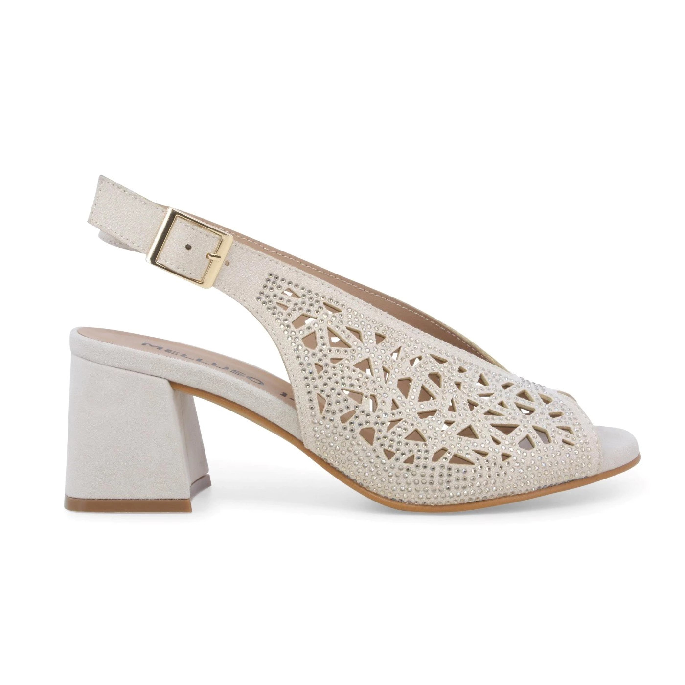 Melluso N653 sandalo in camoscio beige con strass tacco 5,5 cm