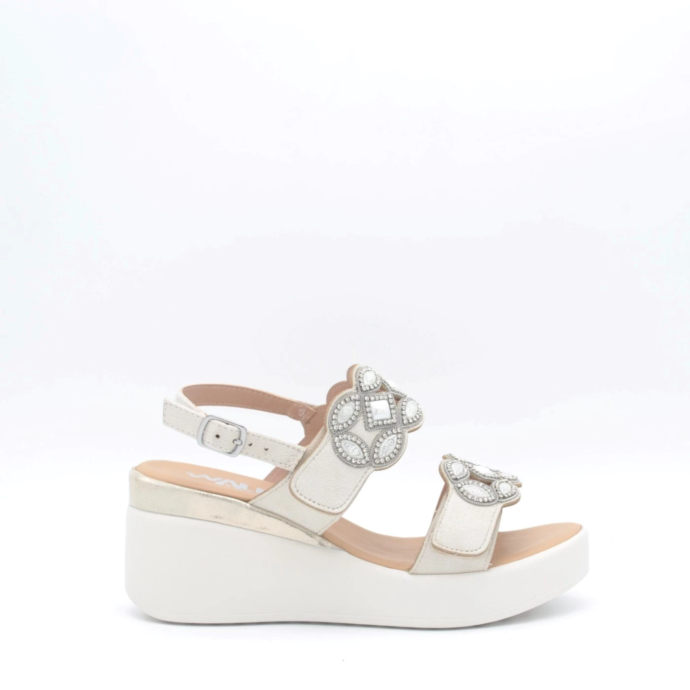 Melluso 019255 sandalo doppia fascia bianco e argento con zeppa