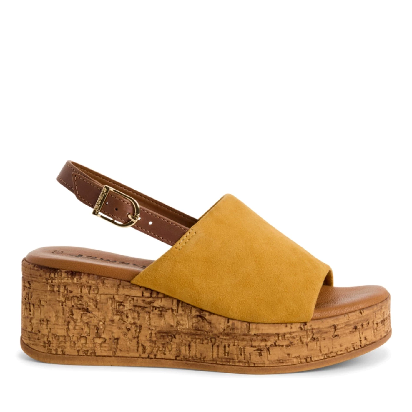 Tamaris 28393 sandalo a fascia in camoscio ocra con zeppa