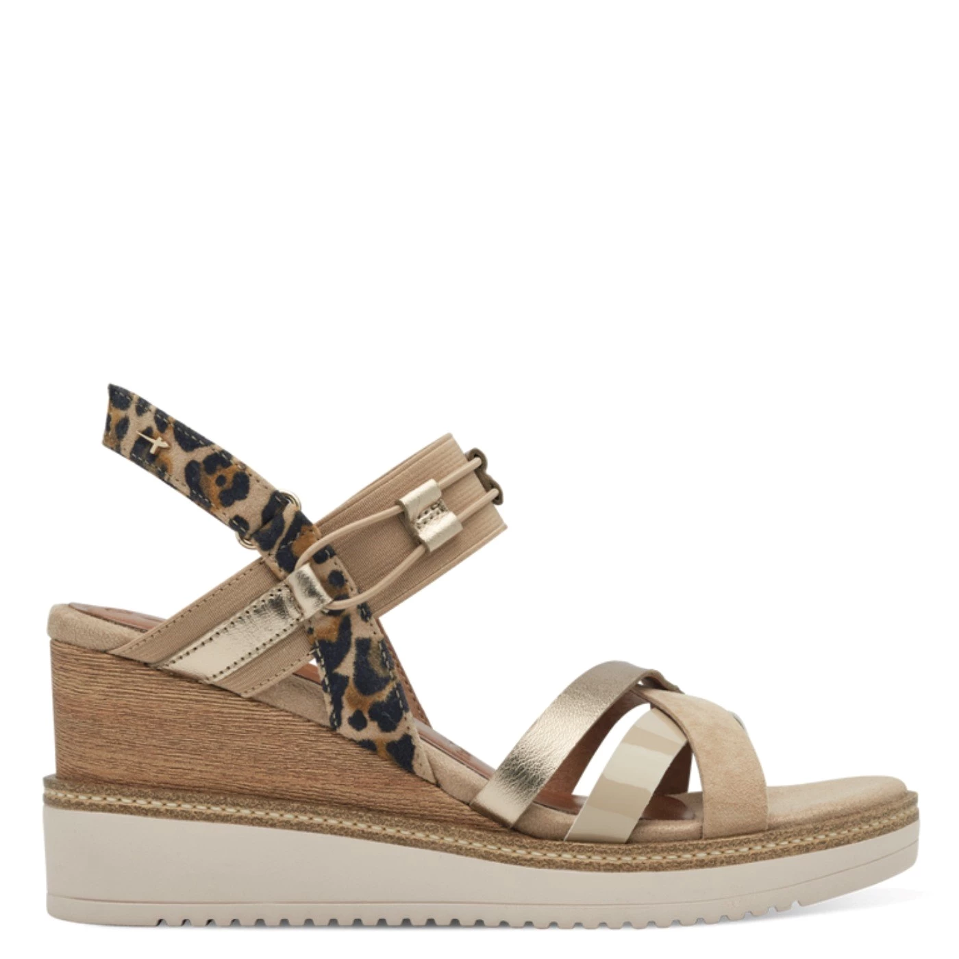 Tamaris 28357 sandalo donna incrociato pelle beige zeppa 7 cm.