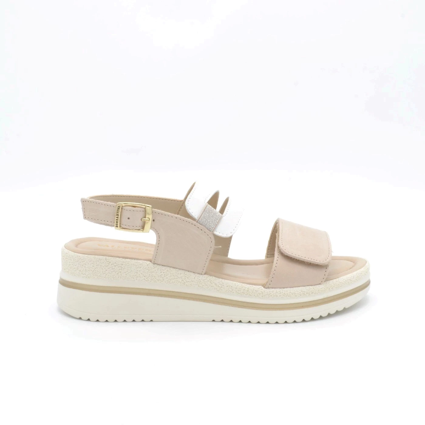 Valleverde V32101 sandalo donna in pelle beige bianco con zeppa