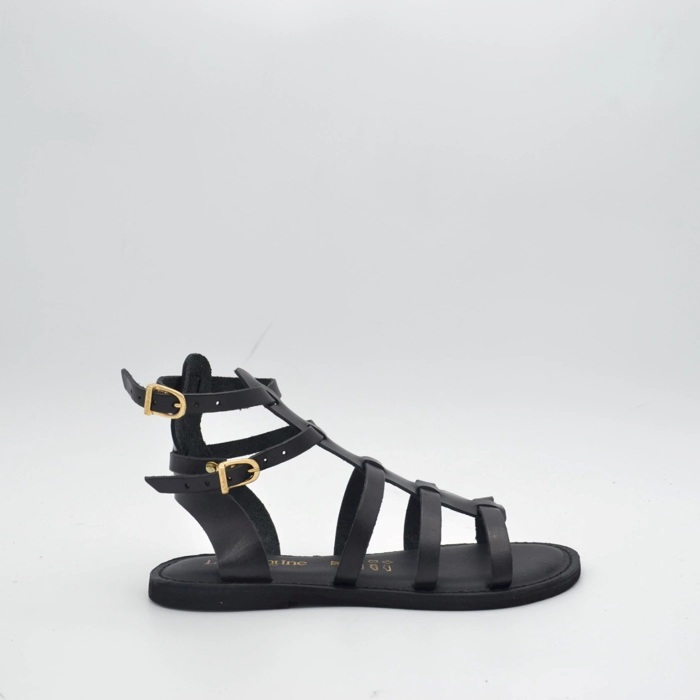 Le Salentine 1158  sandalo schiava vitello nero con fibbie