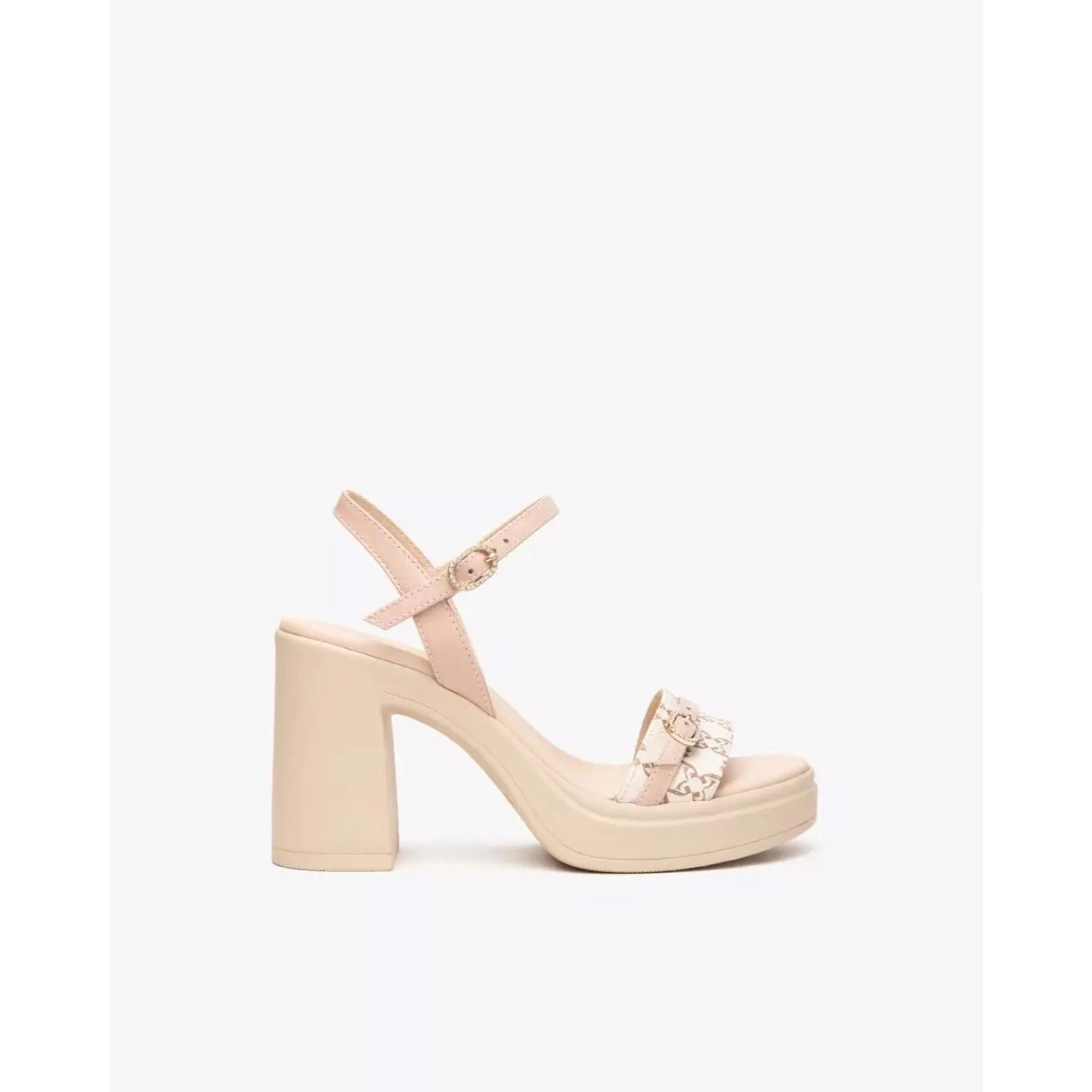 Nero giardini E513664D sandalo logato pelle beige tacco e platò