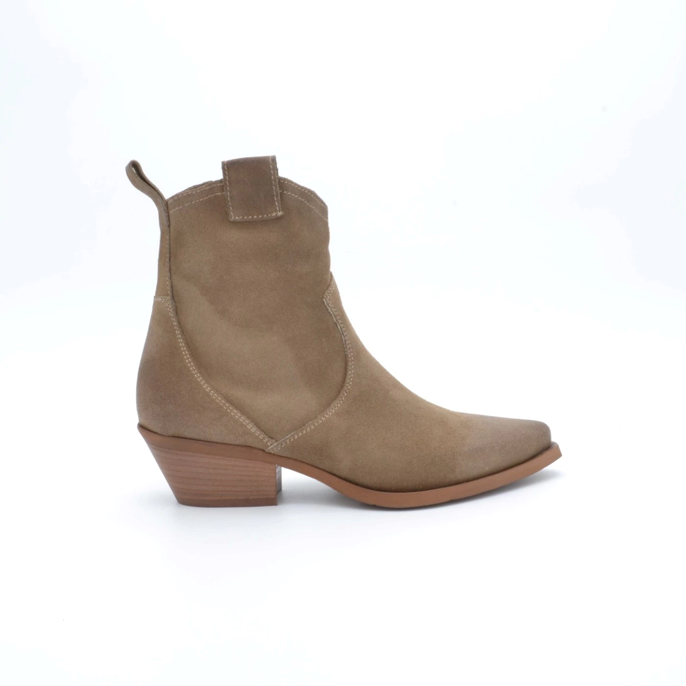Volta49 TB380 stivaletto texano in camoscio tortora tacco 3,5 cm