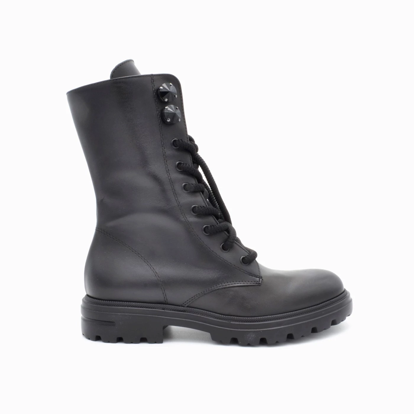 Uma Parker 7836 anfibi donna in pelle nero con fondo carrarmato