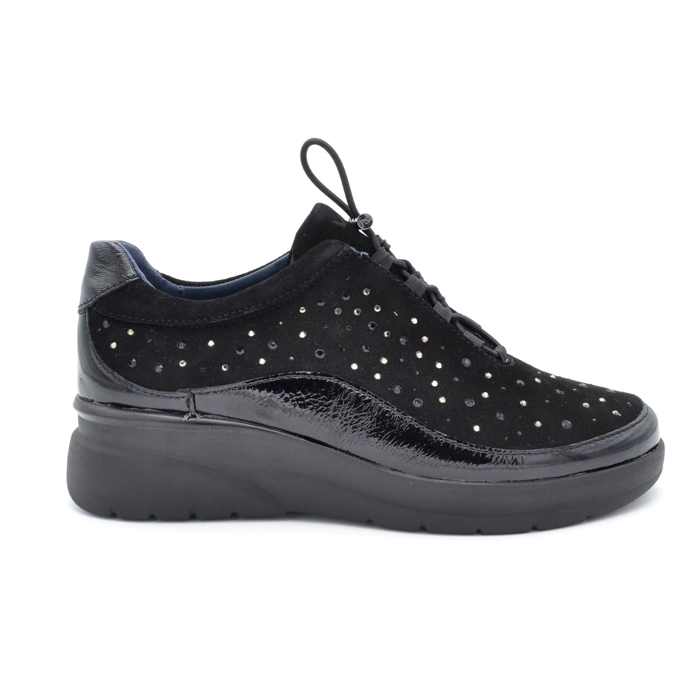 Melluso 55451 sneakers linea comfort pelle lucido nero e suede