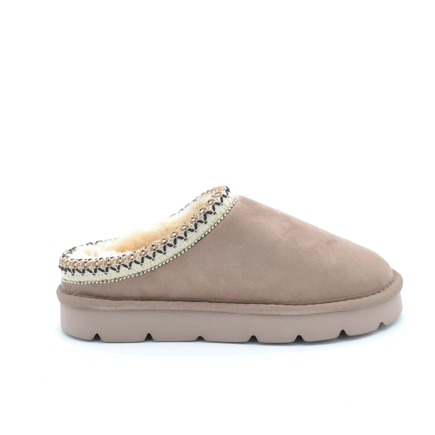 Grunland CI0291 chab ciabatta in tessuto taupe con lana interna