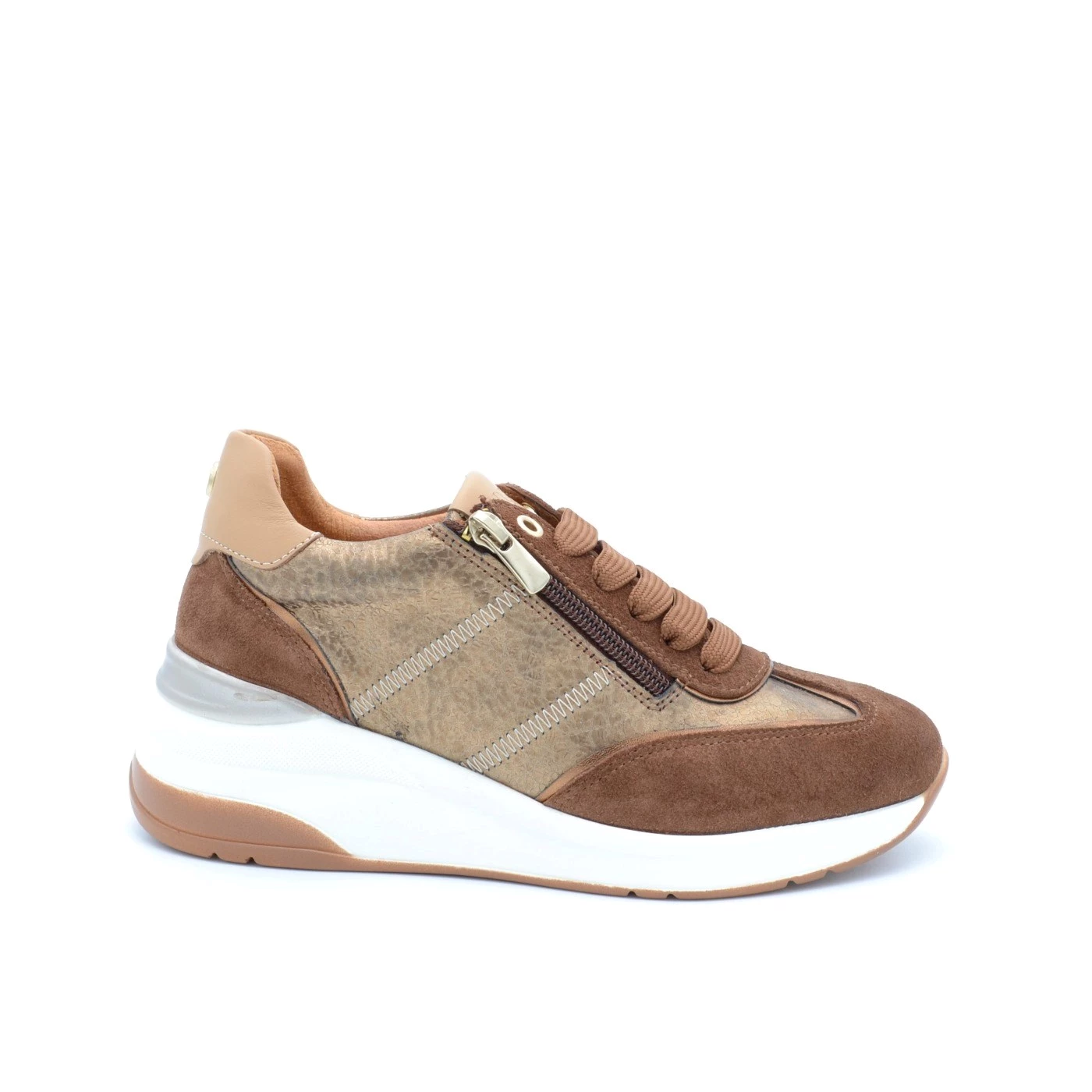 Melluso K56225 sneaker pelle camoscio cuoio con zeppa 5,5 cm