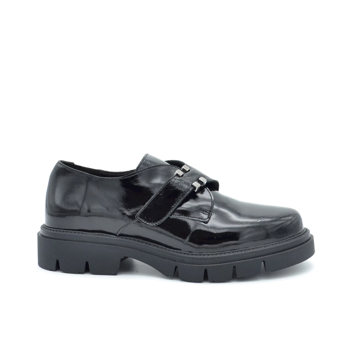 BUENO f1605 derby donna con velcro nero