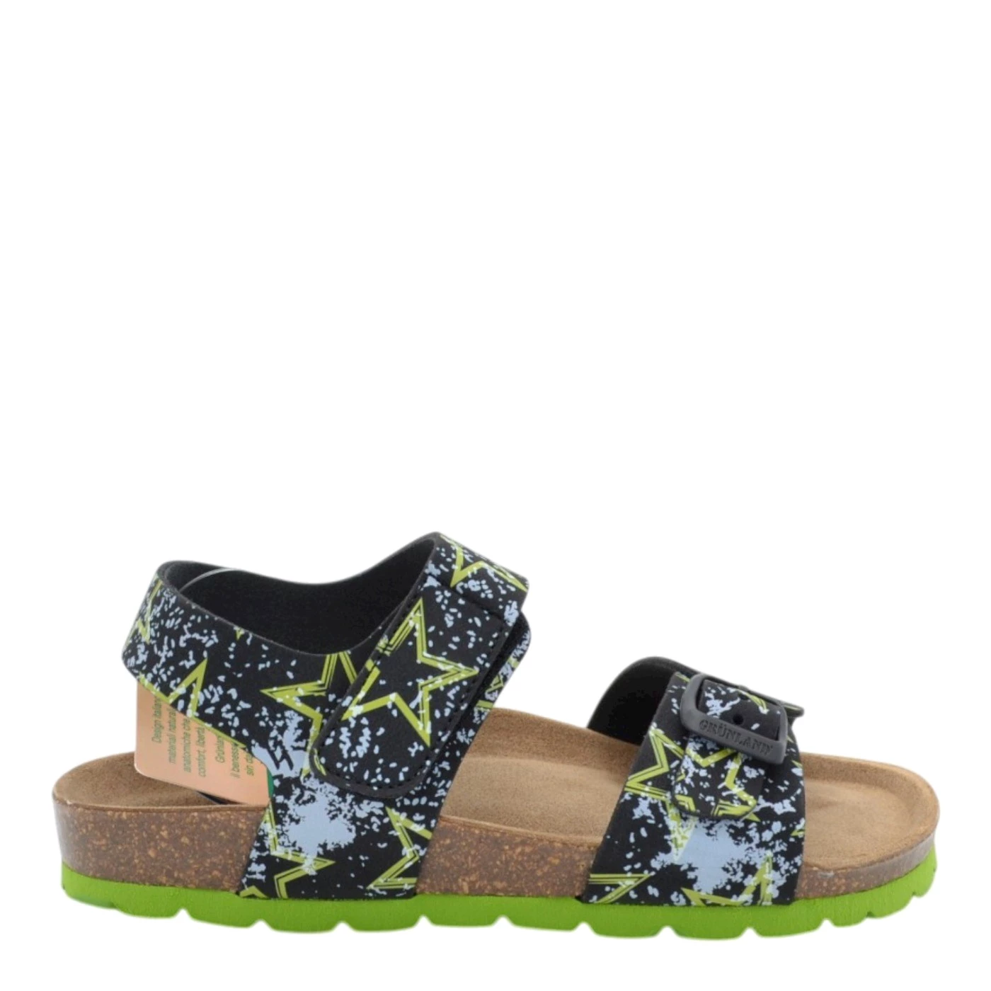 Grunland SB1391 sandalo bambino fibbia e velcro nero lime