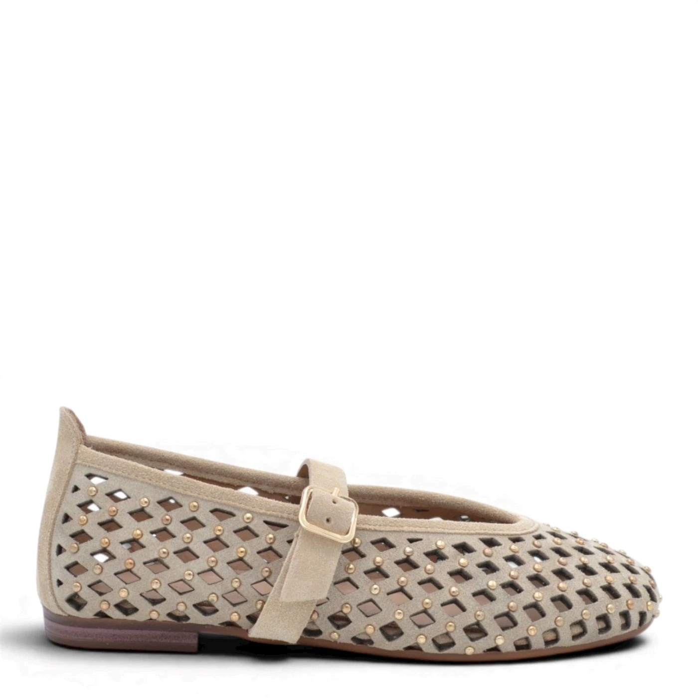 Unika 100-ZA19 ballerina forata in camoscio beige