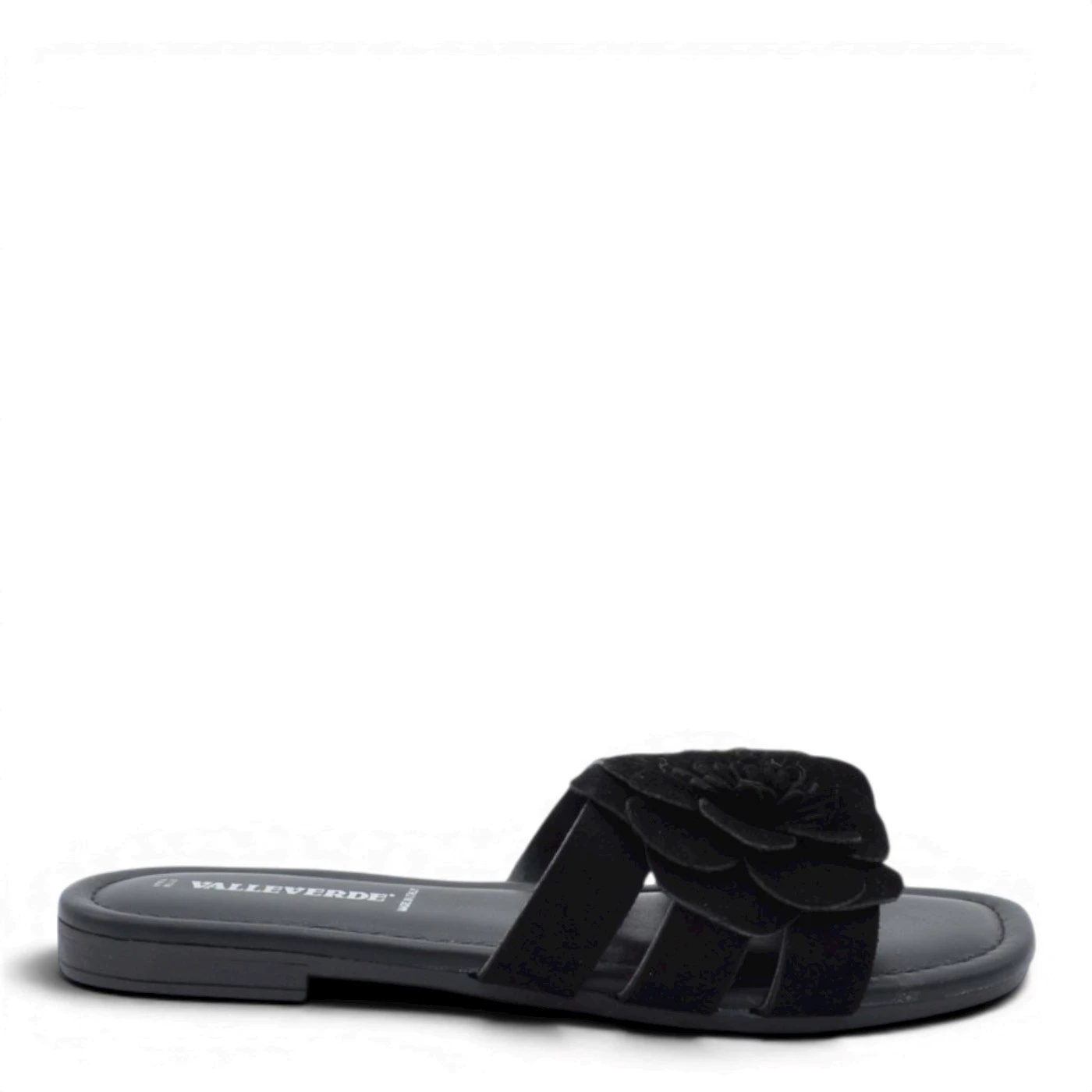 Valleverde 12151 ciabatta sandalo piano donna nero con fiore