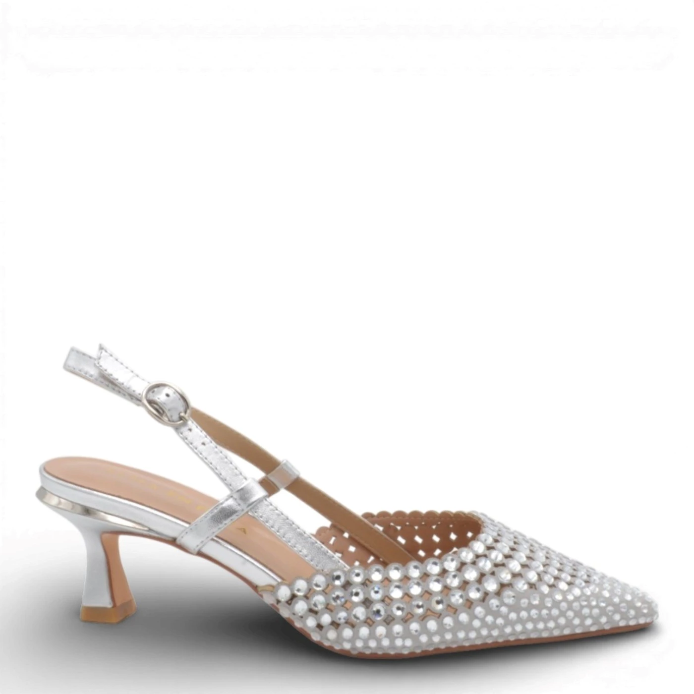 Alma en Pena V261855 slingback in pelle argento con strass