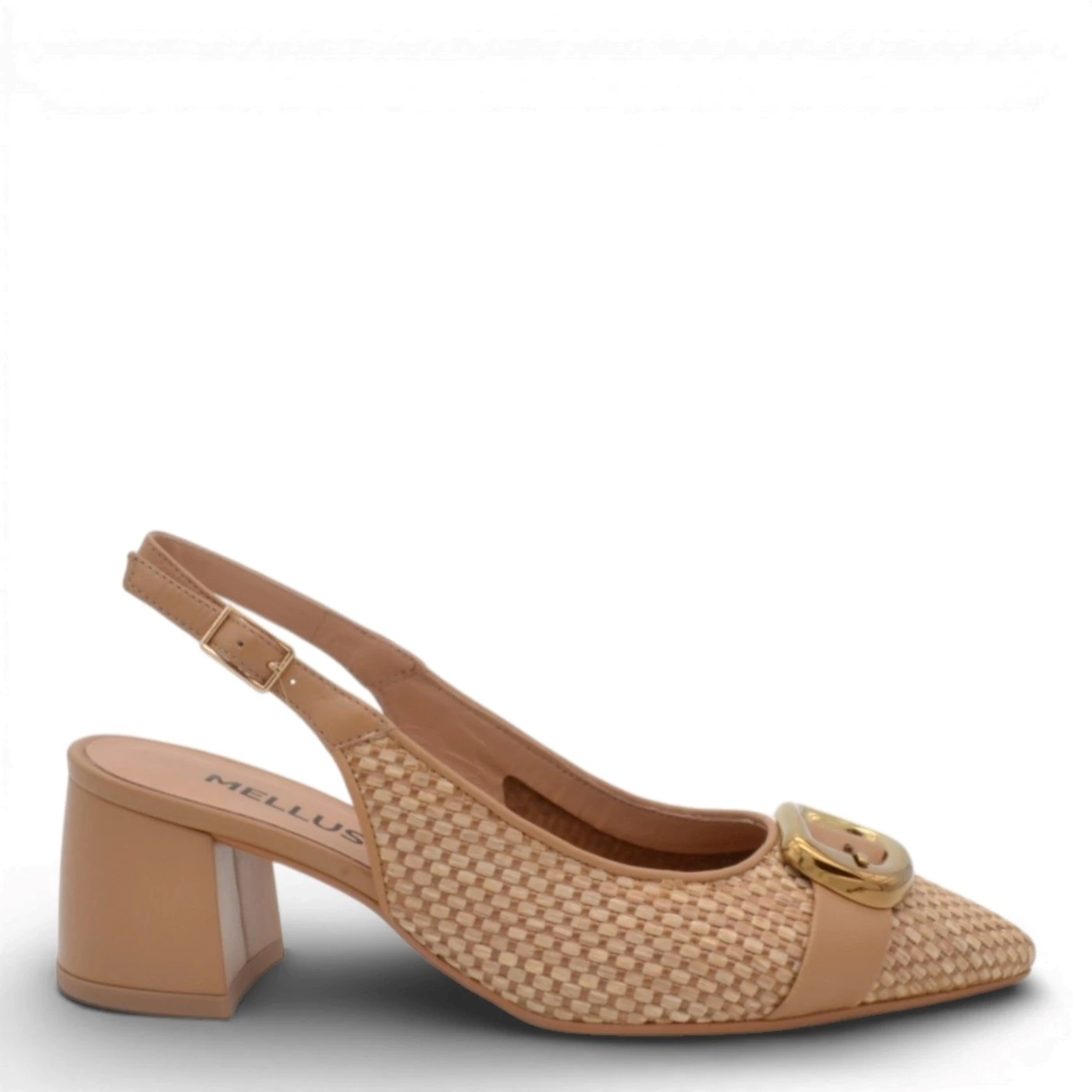 Melluso V313 Slingback pelle e tessuto nocciola tacco 6 cm
