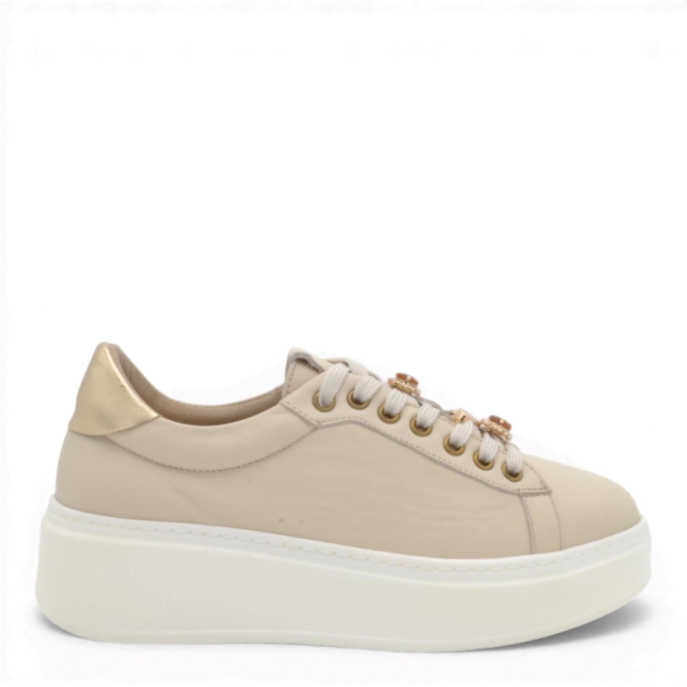 Step 256007 sneaker donna in pelle beig con accessori gioiello
