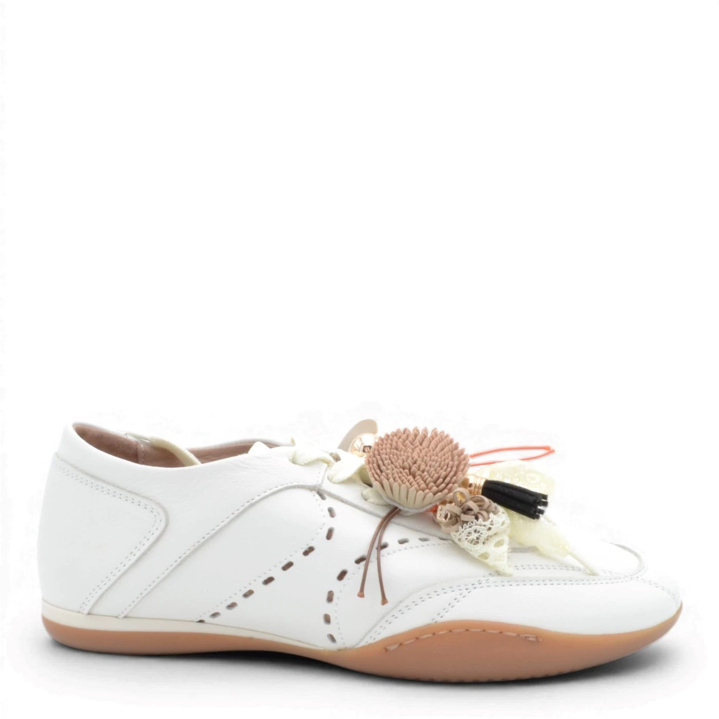 Meline 525 sneakers in pelle avorio con accessorio