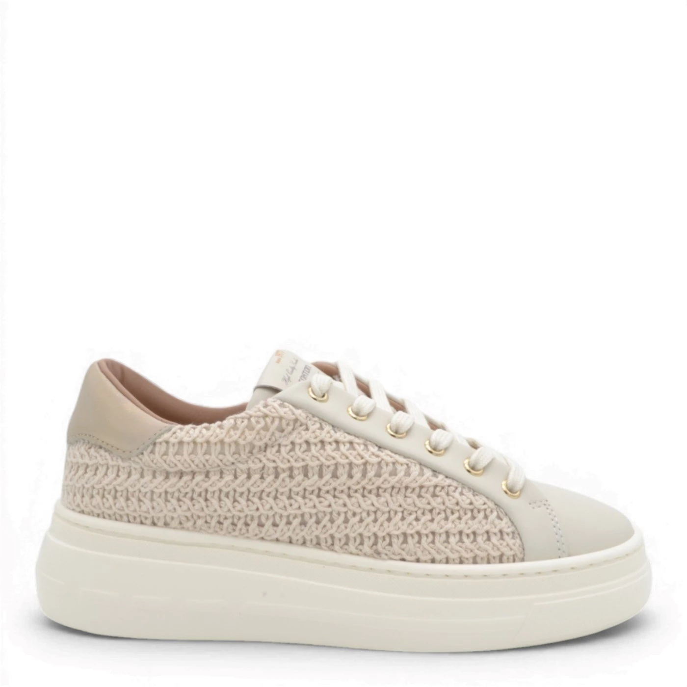Stokton 220 020 sneaker pelle tessuto macramé intrecciato beige