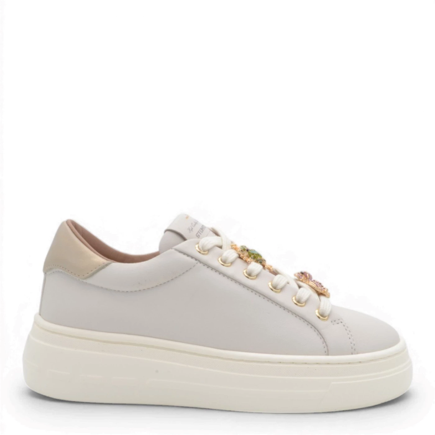 Stokton 220 024 sneaker donna in nappa panna accessori gioiello
