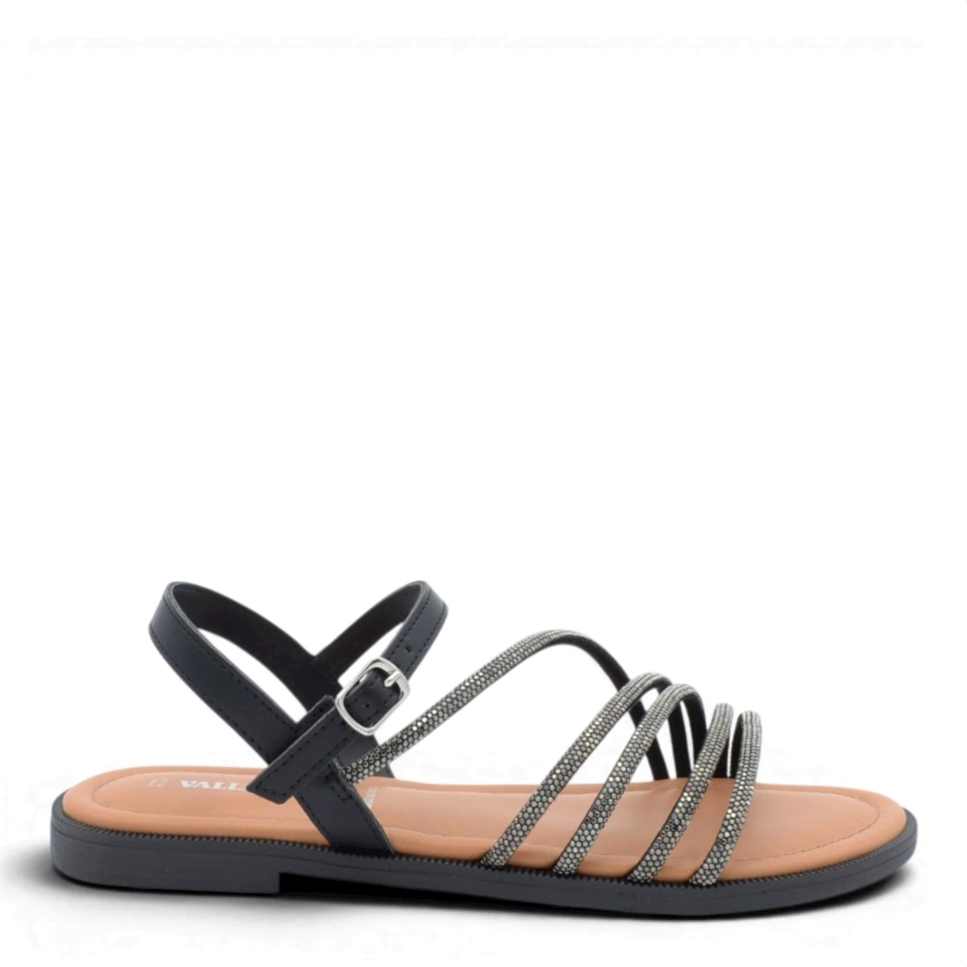 Valleverde 12101 sandalo piano donna nero con strass