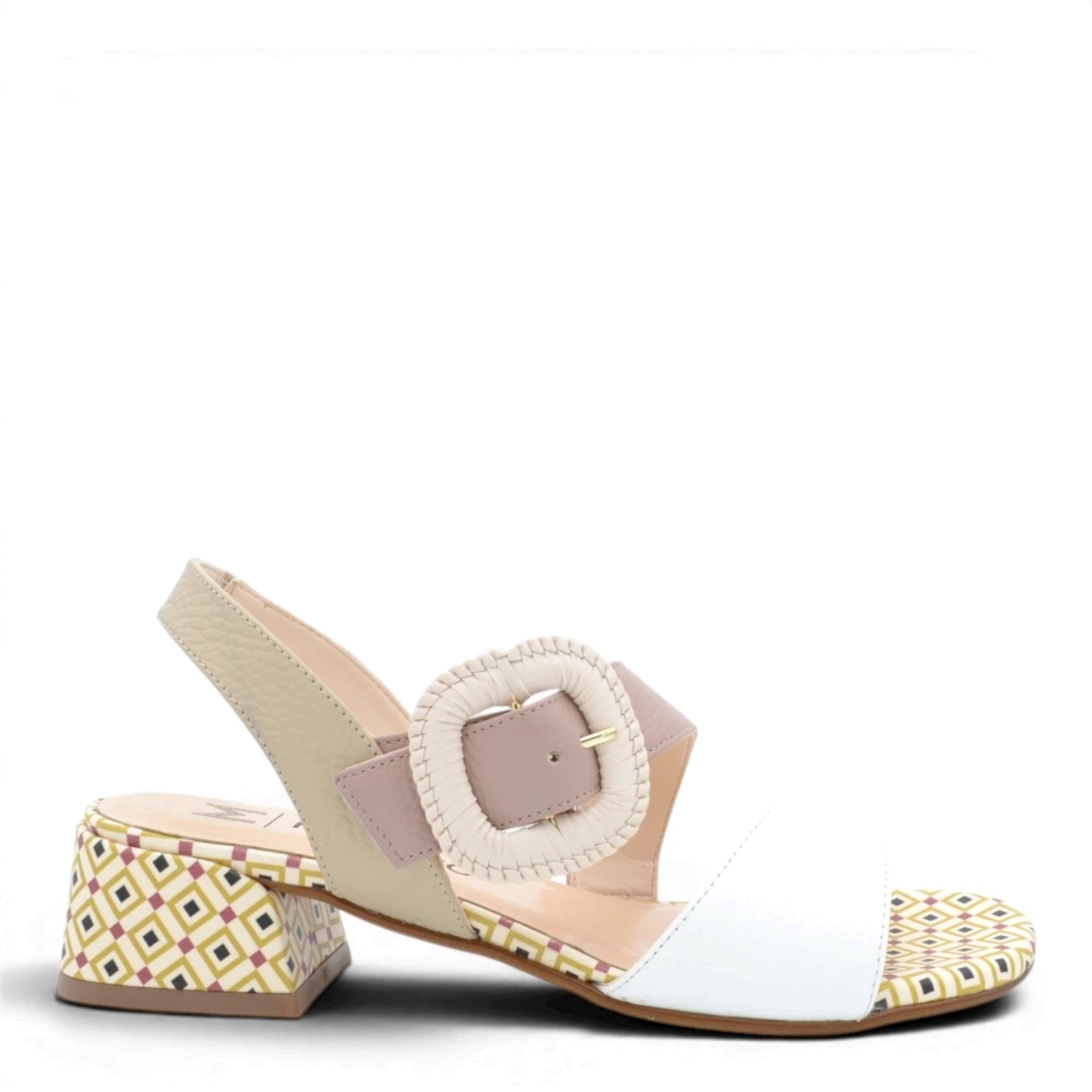Melluso K35572 sandalo in pelle cammello e beige tacco 4 fibbia