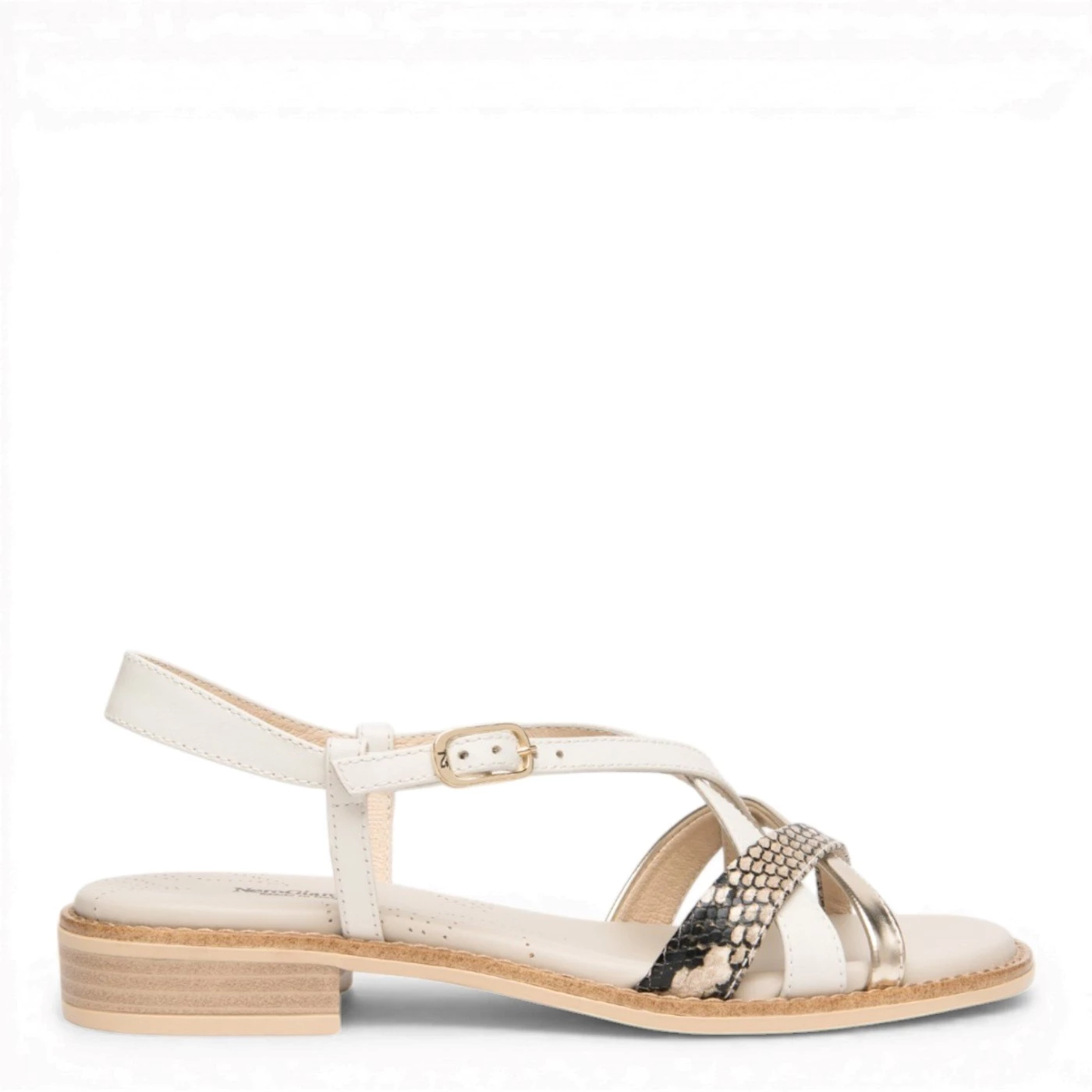 Nero Giardini E615891D sandalo basso in pelle bianco e platino