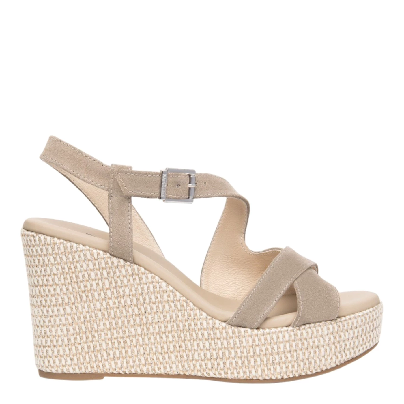 Nero Giardini E616020D sandalo donna con zeppa in camoscio beige