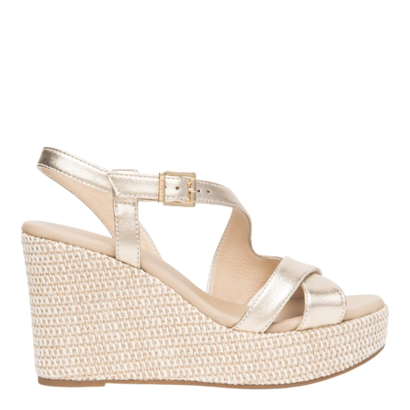 Nero Giardini E616021D sandalo donna con zeppa in pelle platino