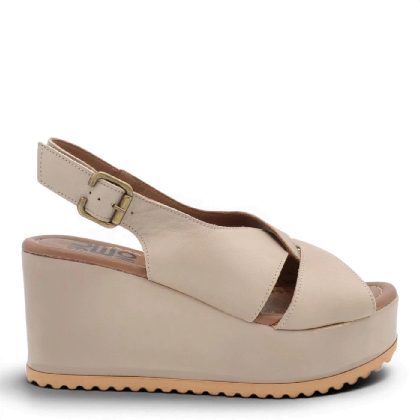 Bueno WG3000 Sandali donna in pelle beige con zeppa 8 cm