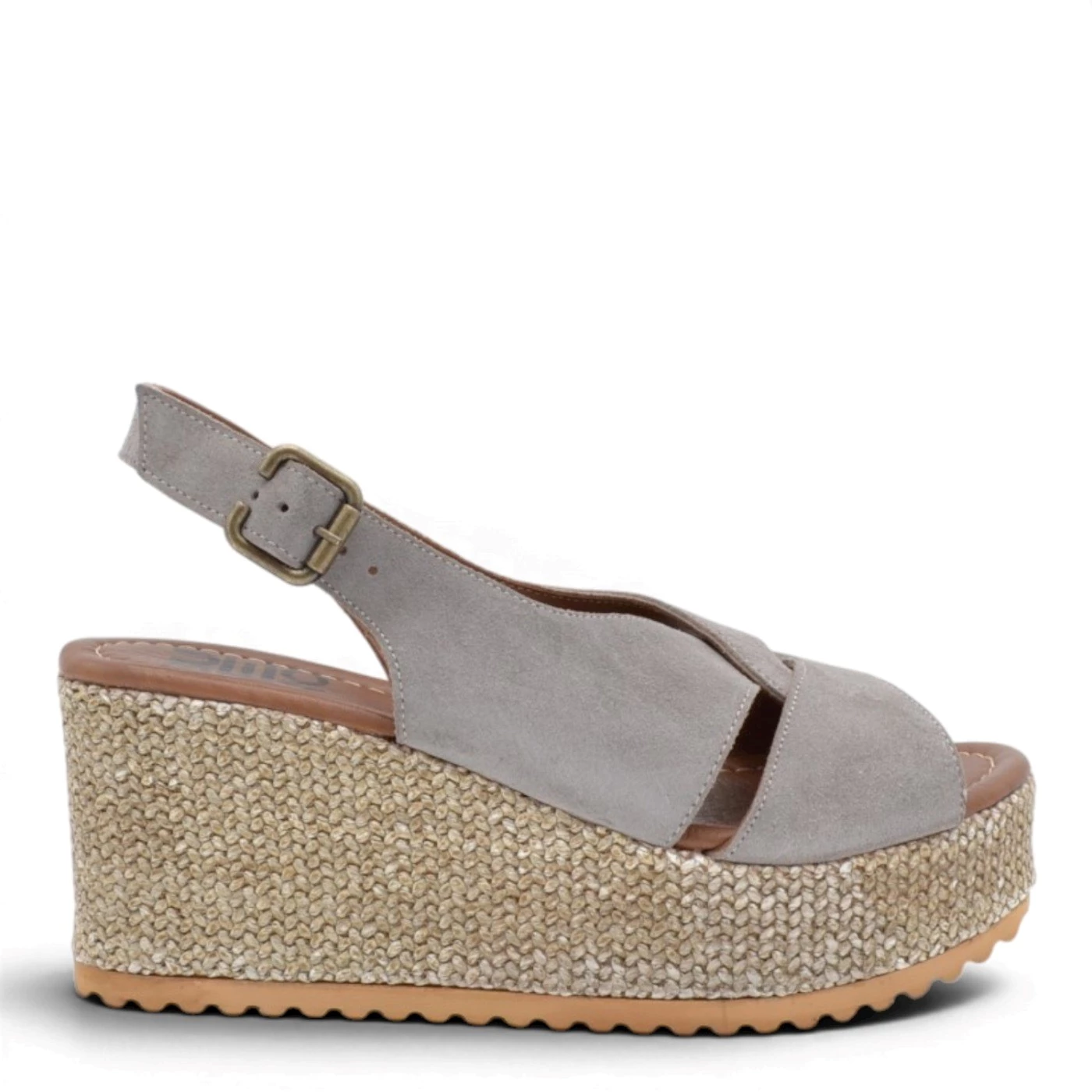 Bueno WG3000 Sandali donna in camoscio tortora con zeppa 8 cm