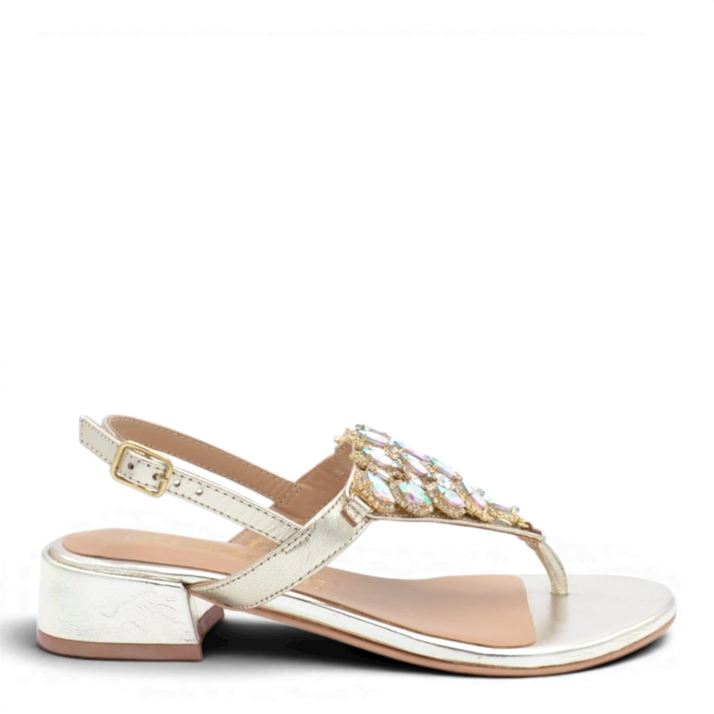 Melluso K58036 sandalo infradito platino con pietre gioiello