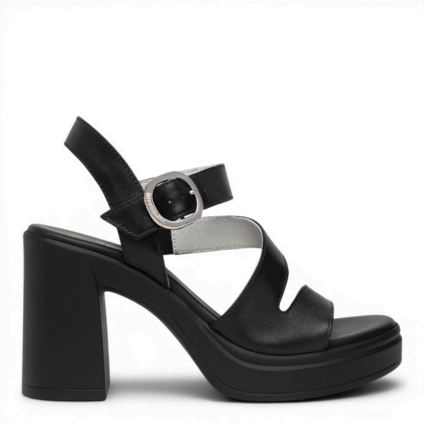 Nero giardini E616080D sandalo donna pelle nero tacco 9 e platò